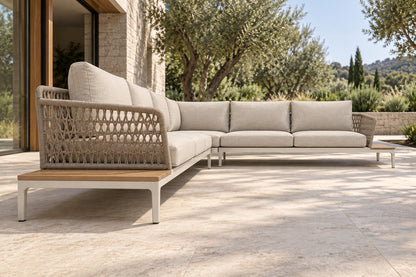 Vela Modular L-Sectional in Aluminium, low near-side-profile lifestyle view