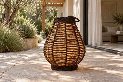 Verano Floor Lantern, Compact, low near-side-profile lifestyle view