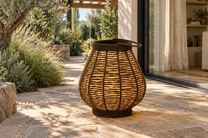 Verano Floor Lantern, Compact, front-right three-quarter lifestyle view