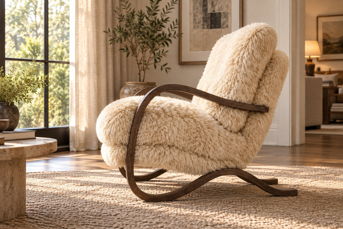 Wilder Sheepskin Chair, low near-side-profile lifestyle view