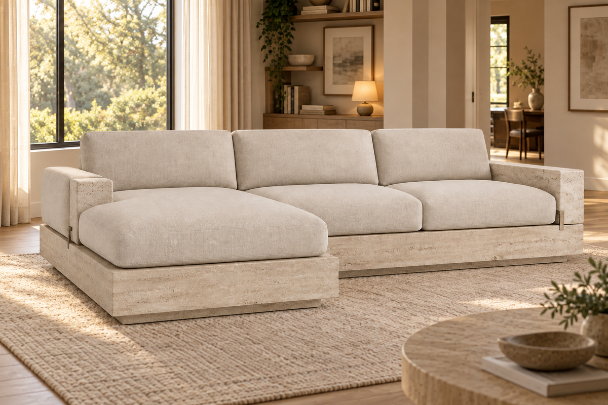 Lifestyle view: Bixby Sectional in a warmly lit furnished living room