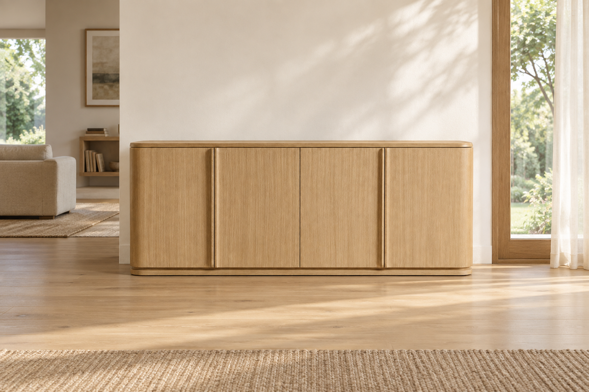Lifestyle view: Ligné four-door sideboard in a sunlit furnished interior