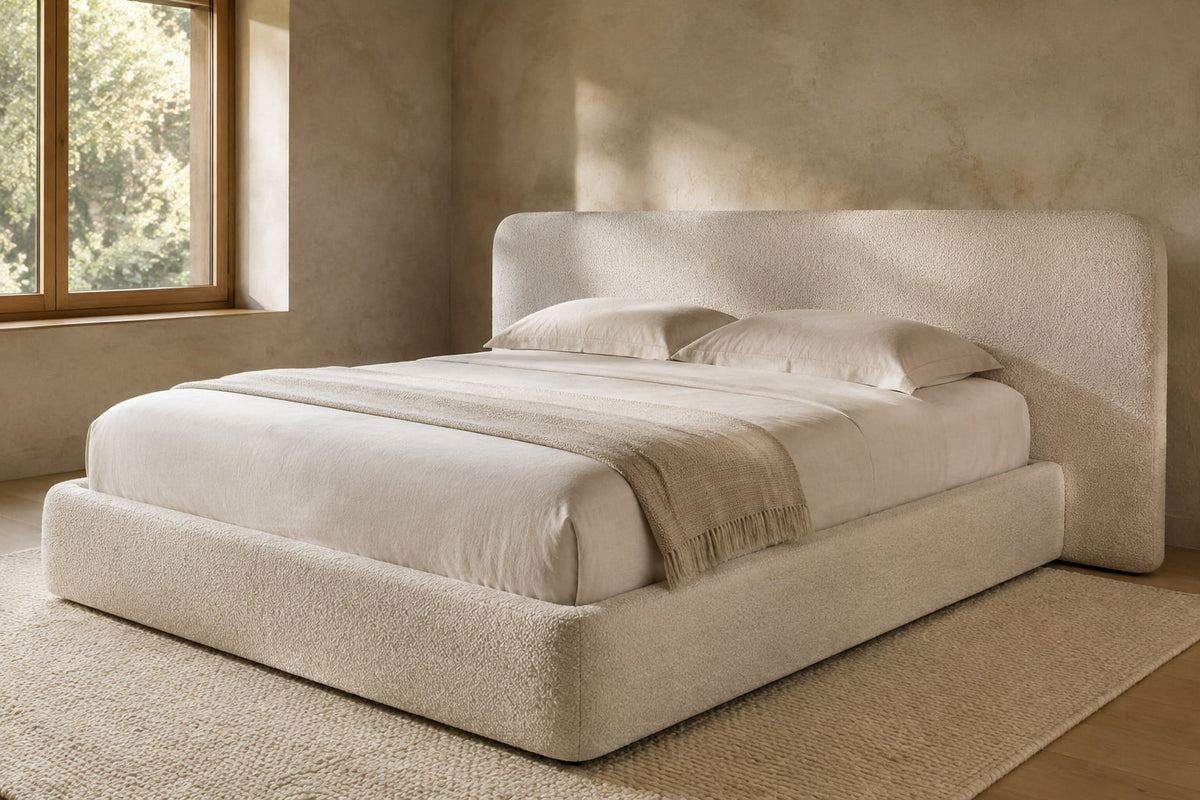 Lola Fabric Extended Panel Bed — photographed in a bedroom setting, second view