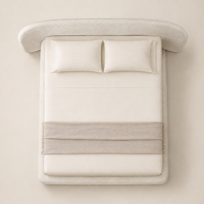 Lola Fabric Extended Panel Bed — overhead view, studio