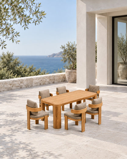 Serein Outdoor Dining Set in Teak in a styled setting