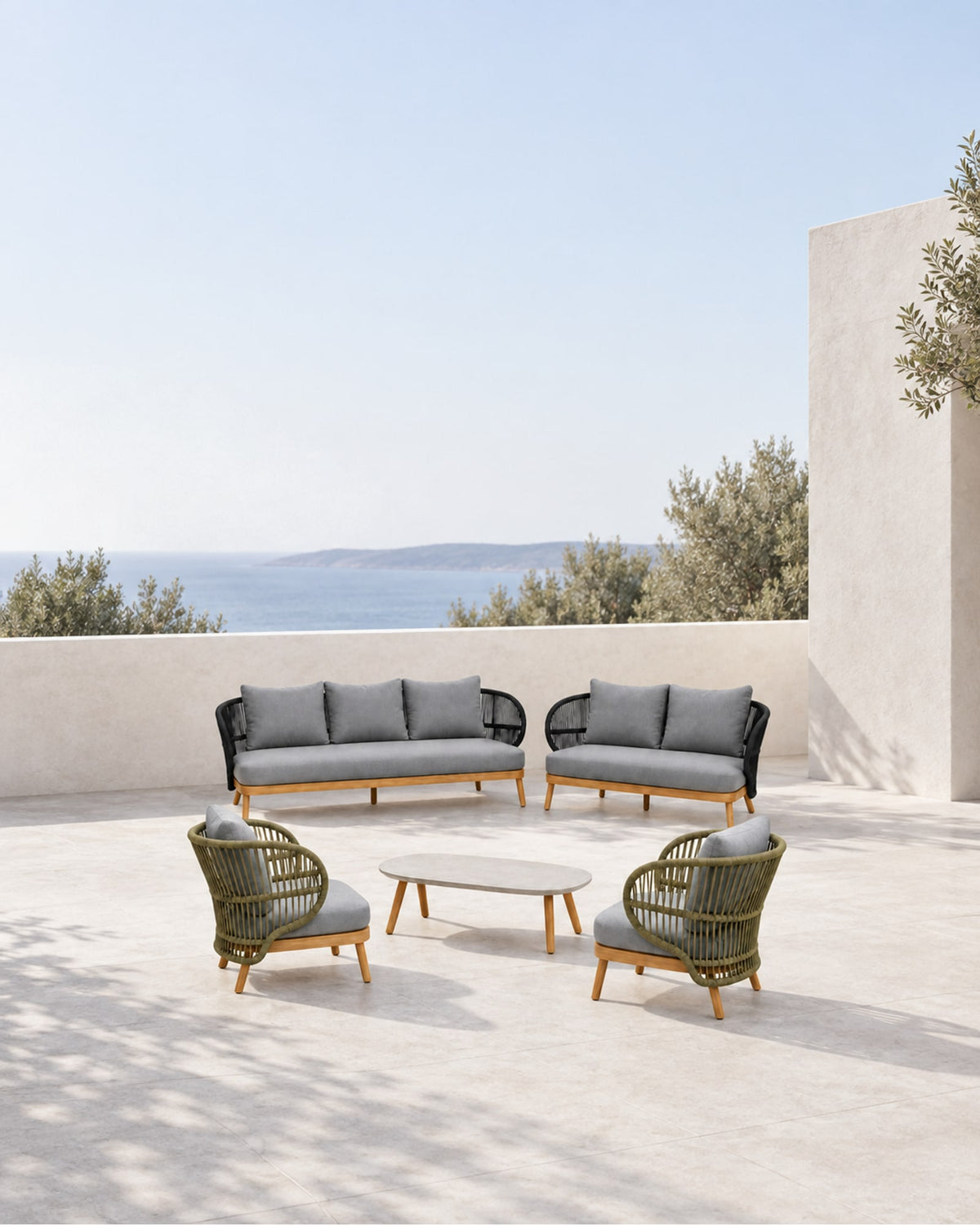 Menorca Outdoor Sofa Set in a styled setting