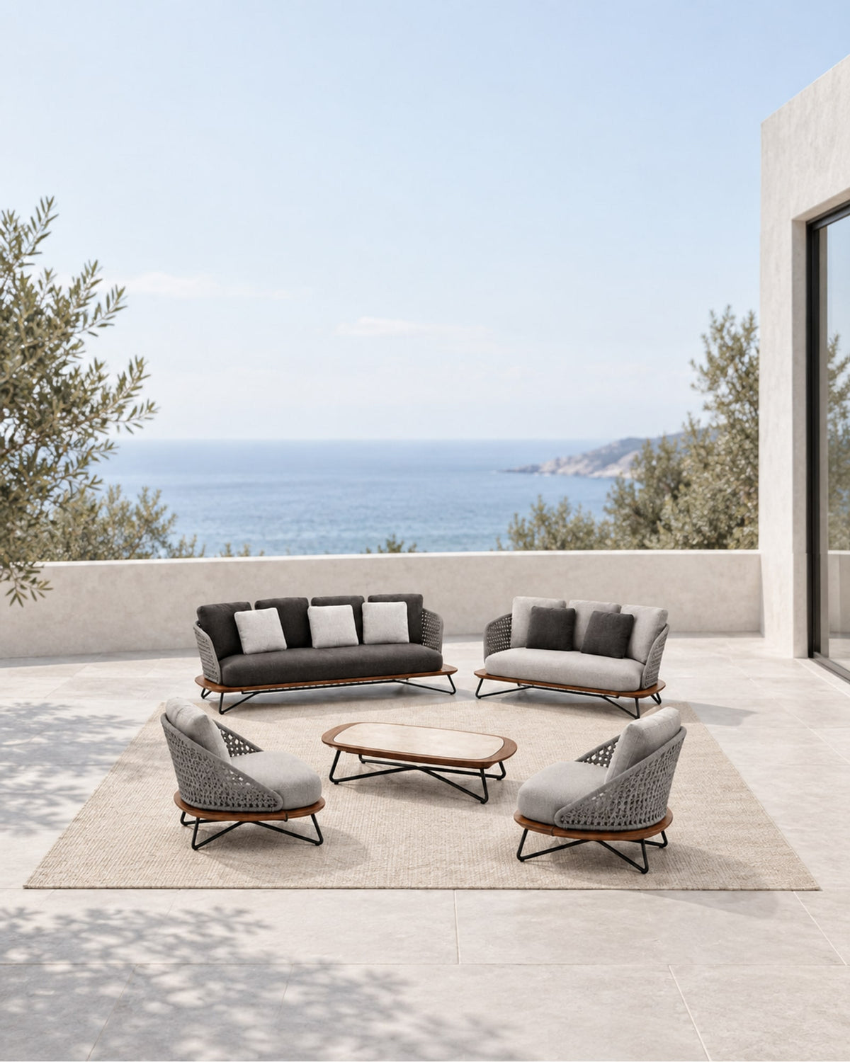 Positano Outdoor Sofa Set in a styled setting