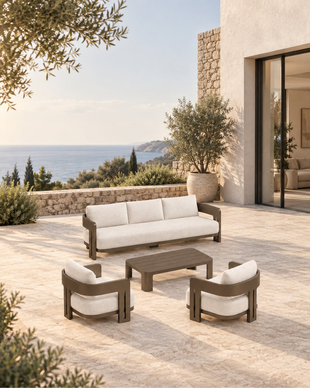 Serein Outdoor Sofa Set in Aluminium in a styled setting