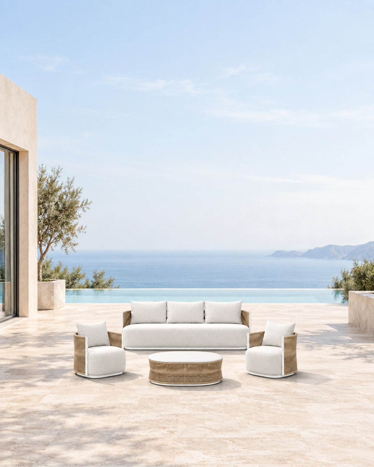 Ripple Outdoor Sofa Set in Aluminium in a styled setting
