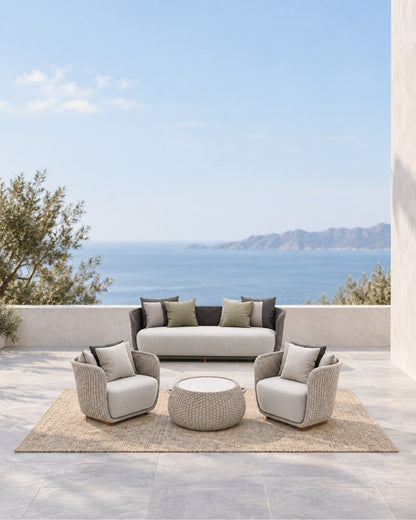 Santorini Outdoor Sofa Set in a styled setting