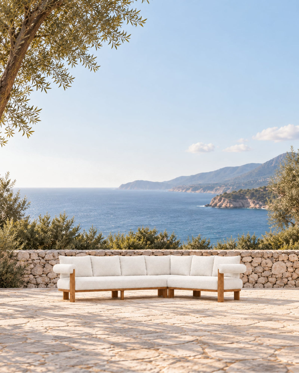 Ethereal L-Sectional in Teak in a styled setting