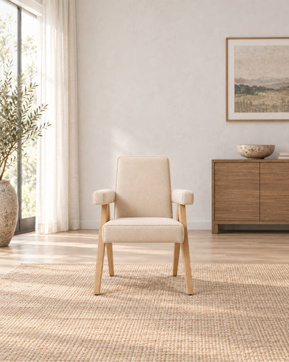 Jakob Fabric Dining Armchair in a styled setting