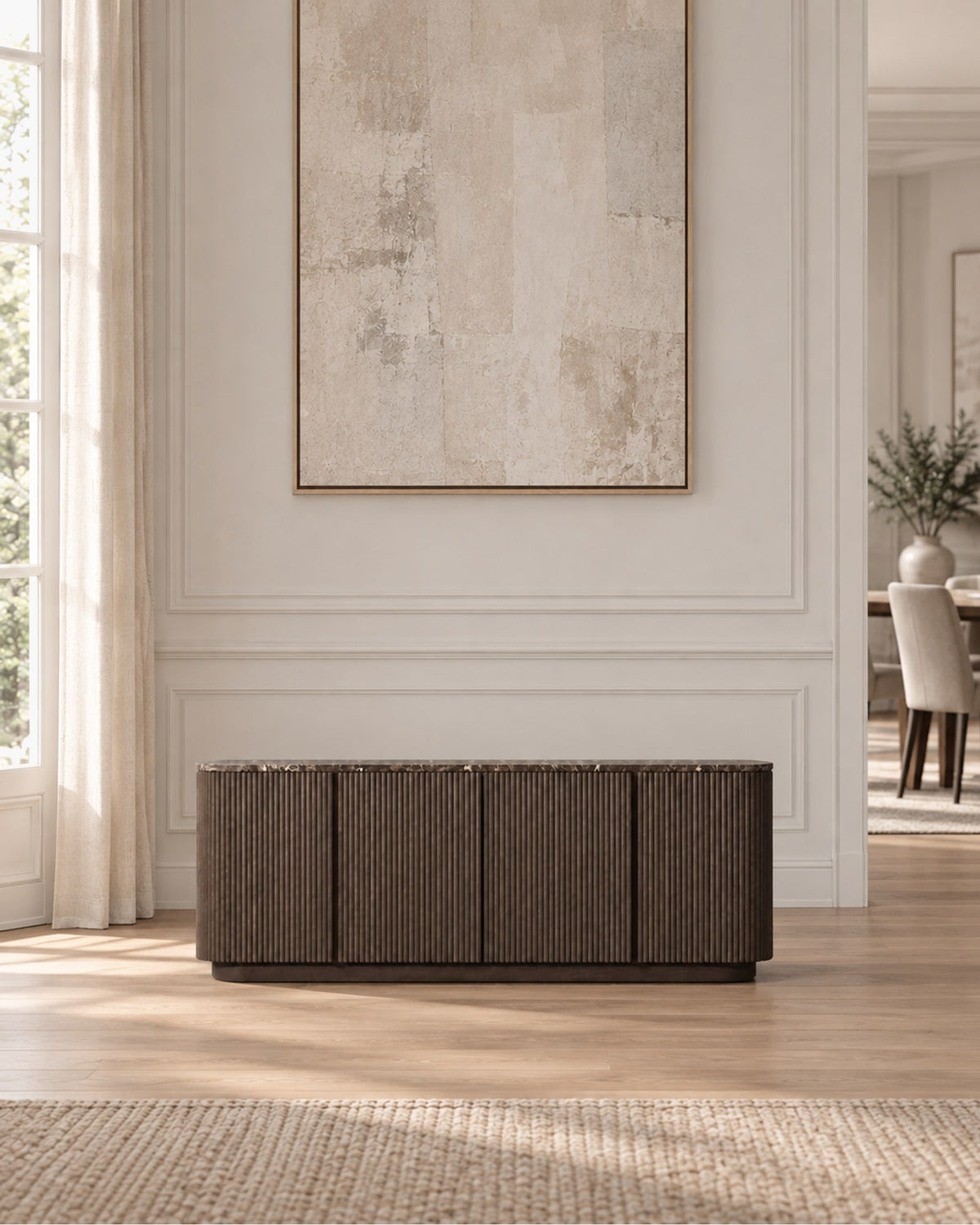 Mulholland Emperador 4-Door Sideboard in Dark Oak in a styled setting
