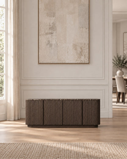 Mulholland Emperador 4-Door Sideboard in Dark Oak in a styled setting