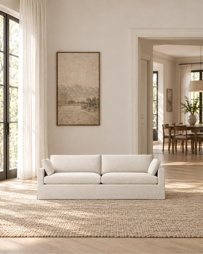 Belgian Slipcovered Track Arm Sofa in a styled setting