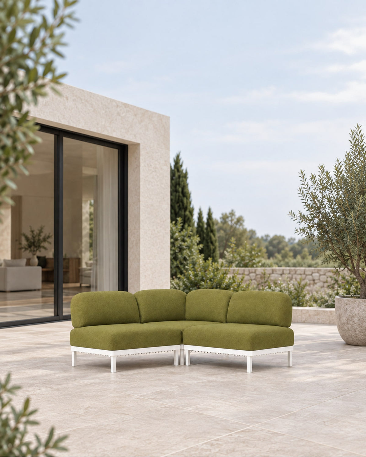 Luna Modular Corner Sofa in Aluminium in a styled setting