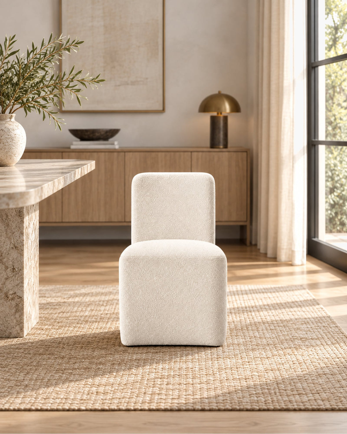 Aurelie Fabric Dining Side Chair in a styled setting
