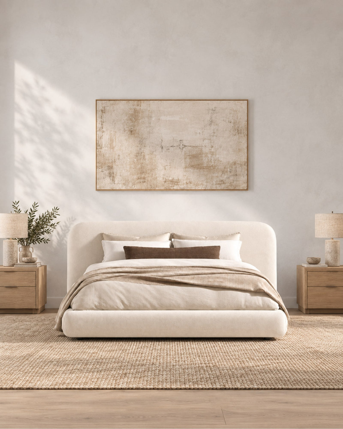 Lola Fabric Extended Panel Bed in a styled setting