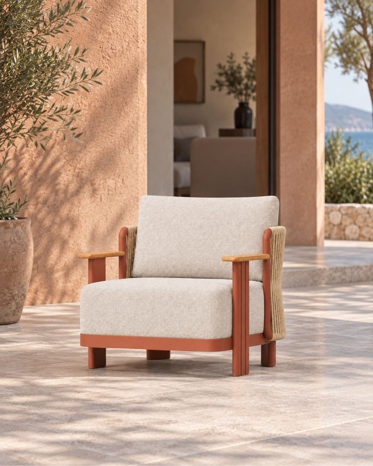 Aria Lounge Chair in Aluminium in a styled setting