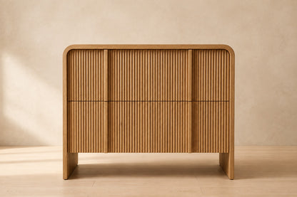 Alora Closed Nightstand, photographed in a quiet bedroom
