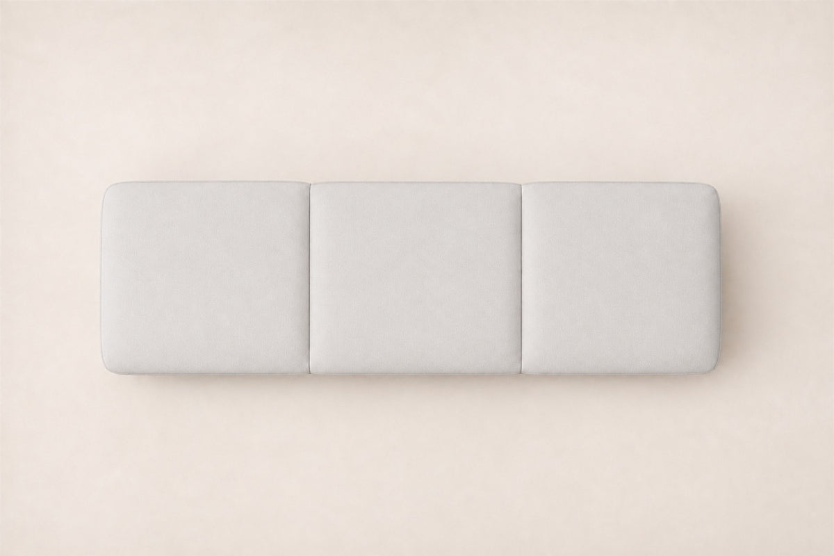 Emi Tufted Bench — Aged Brass, overhead top view