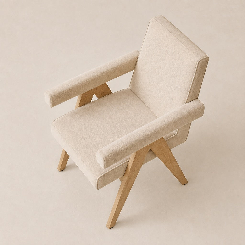 Jakob Fabric Dining Armchair, elevated three-quarter view
