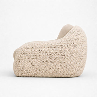Marisol bone rope lounge chair with one seat and one back cushion, side elevation