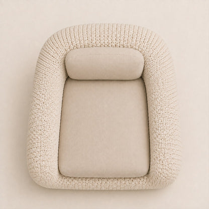 Marisol bone rope lounge chair with one seat and one back cushion, overhead view