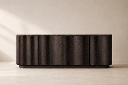 Mulholland Emperador 4-Door Sideboard in Dark Oak, photographed in a quiet interior