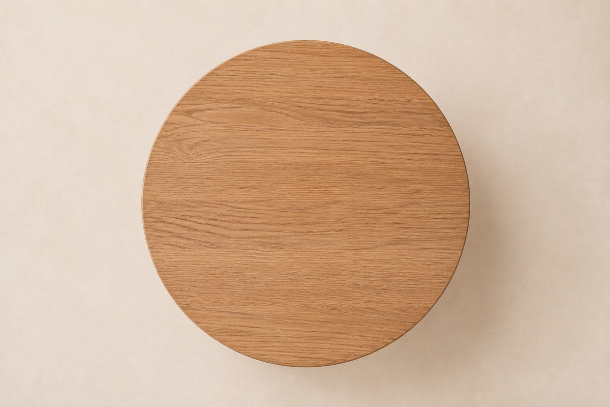 Oak Tropez Round Pedestal Side Table, overhead top view