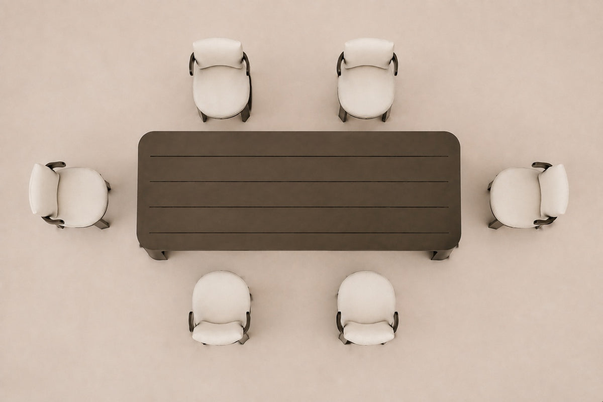 Serein Outdoor Dining Set in Aluminium, overhead top view