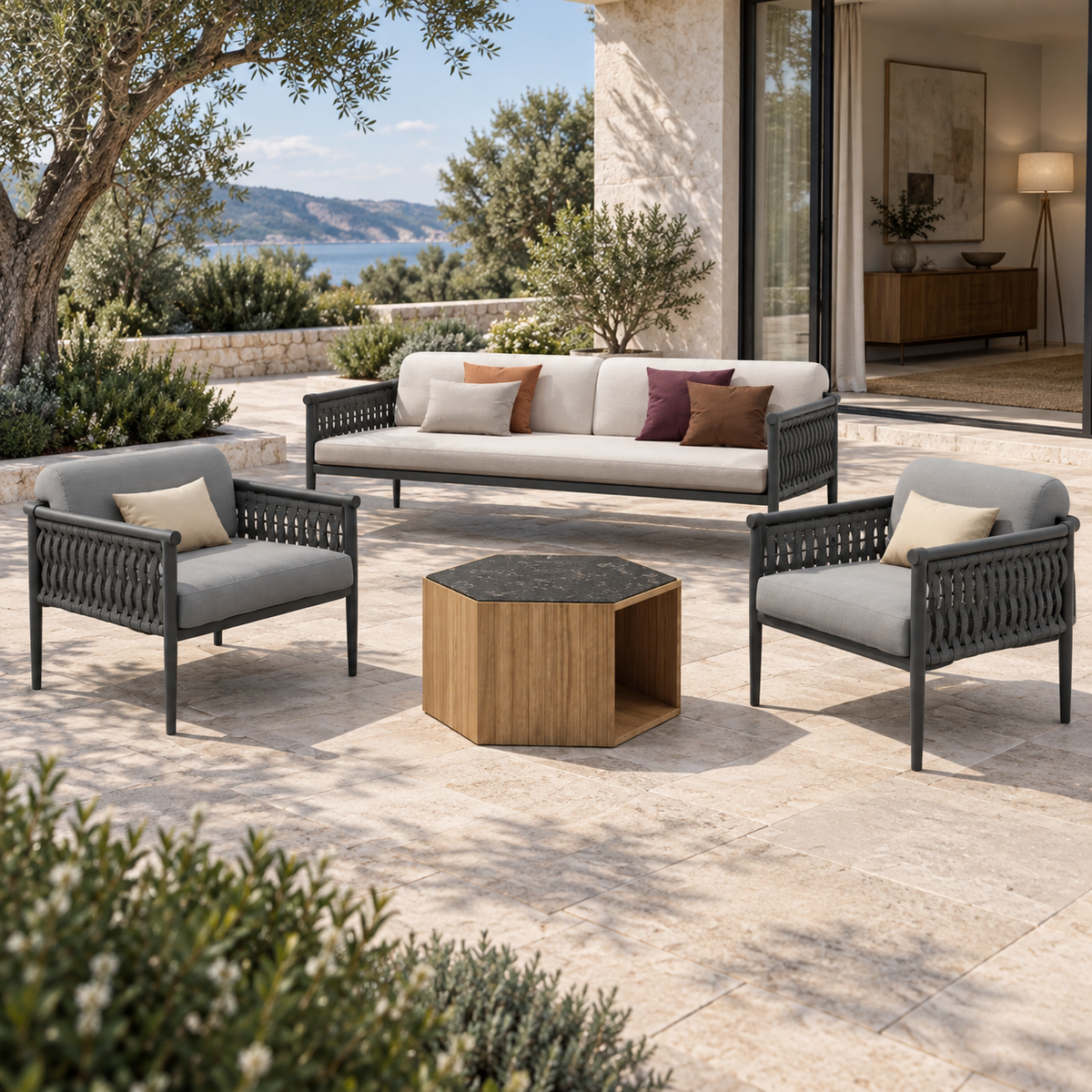 Lifestyle view: Formentera Outdoor Sofa Set in a furnished home terrace