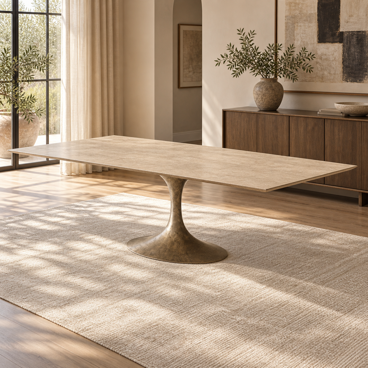 Lifestyle view: Aero Rectangular Dining Table in a warmly lit dining room
