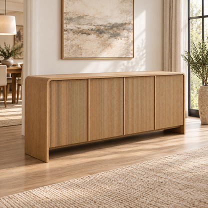 Lifestyle view: Alora four-door sideboard in a sunlit furnished interior