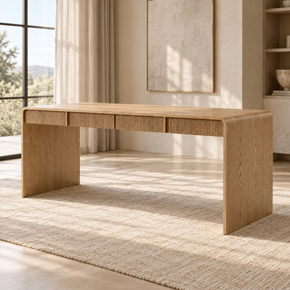 Lifestyle view: Alora Desk in a warmly lit home study