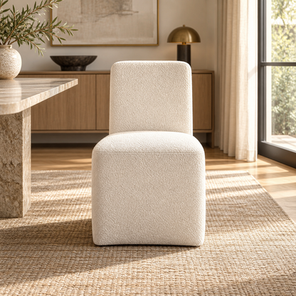 Lifestyle view: Aurelie Fabric Dining Side Chair in a sunlit dining room