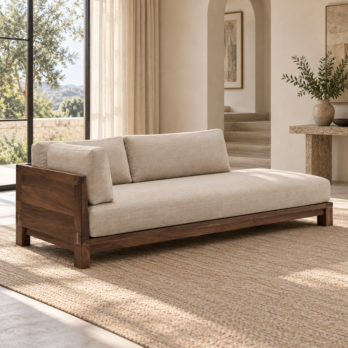 Bixby Chaise — studio view against a warm alabaster ground