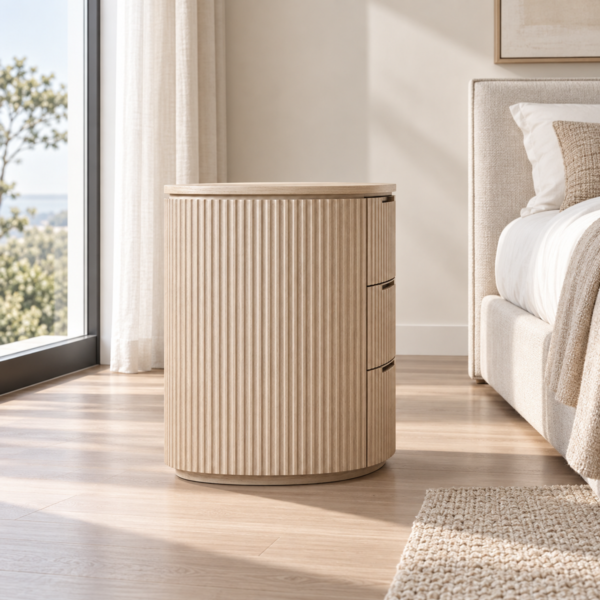 Lifestyle view: Byron Closed Nightstand, photographed in a quiet bedroom