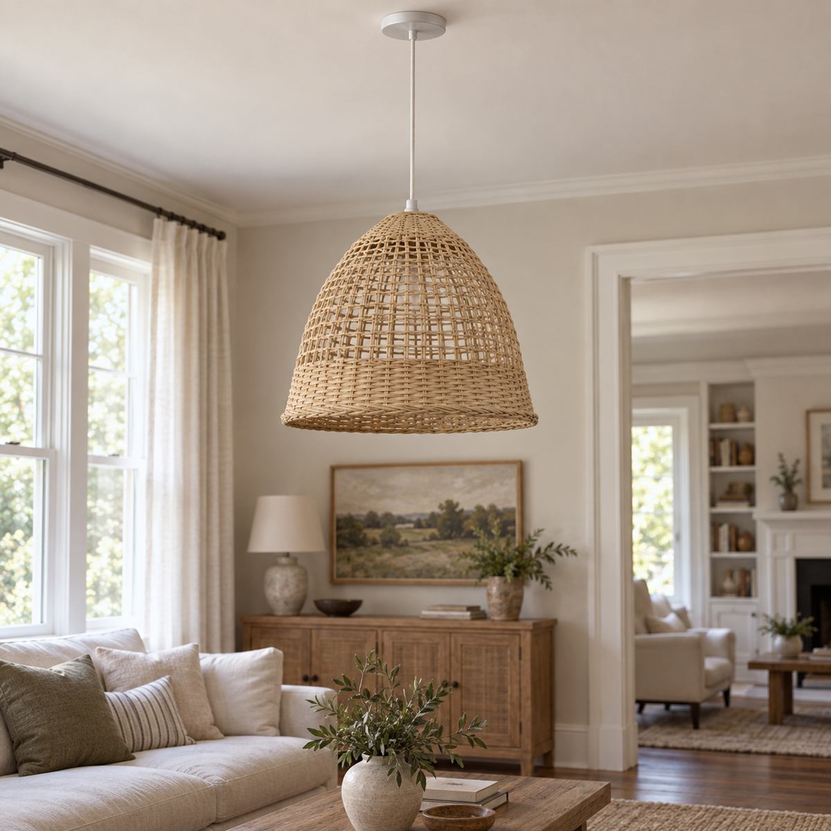 Lifestyle view: Cannella Pendant, Coolie, photographed in a furnished interior