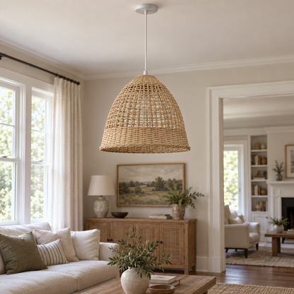 Lifestyle view: Cannella Pendant, Coolie, photographed in a furnished interior