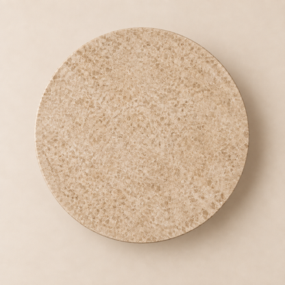 Cellini Round Dining Table in cream marble, complete circular tabletop viewed from above