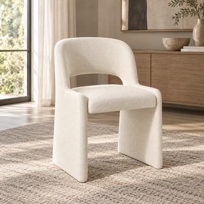 Lifestyle view: Corta fabric dining side chair in a sunlit furnished interior
