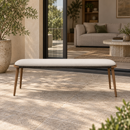 Lifestyle view: Estoril Settee, photographed in a quiet outdoor courtyard