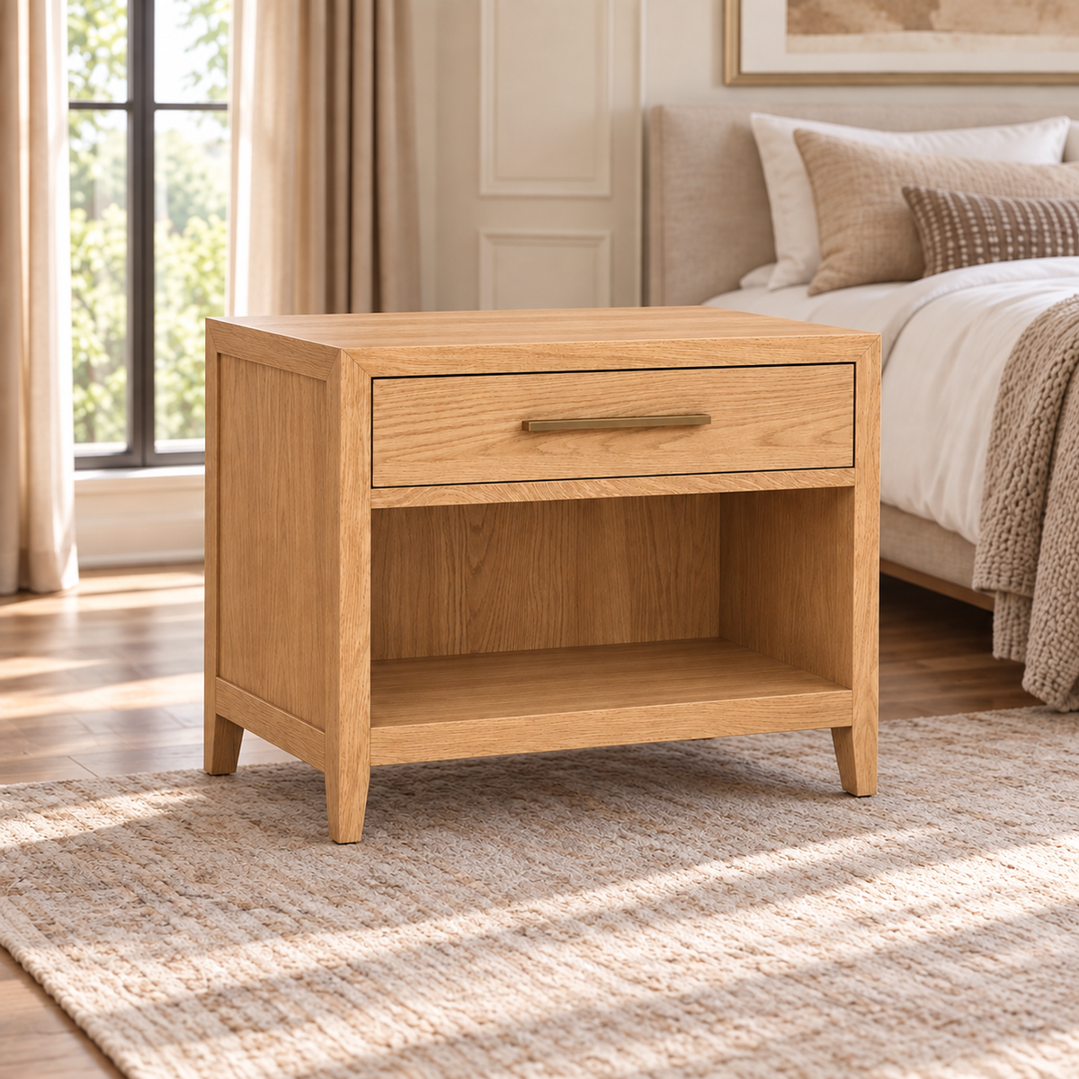 Lifestyle view: French Contemporary Open Nightstand in a furnished residential interior