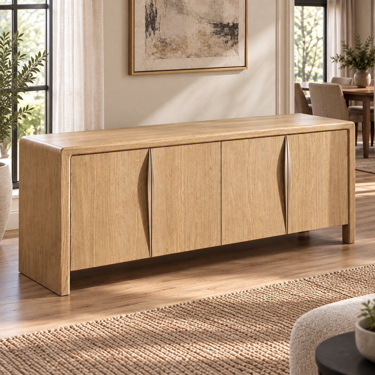 Lifestyle view: Gael Oak 4-Door Sideboard, photographed in a quiet interior