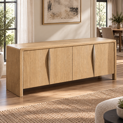 Lifestyle view: Gael Oak 4-Door Sideboard, photographed in a quiet interior