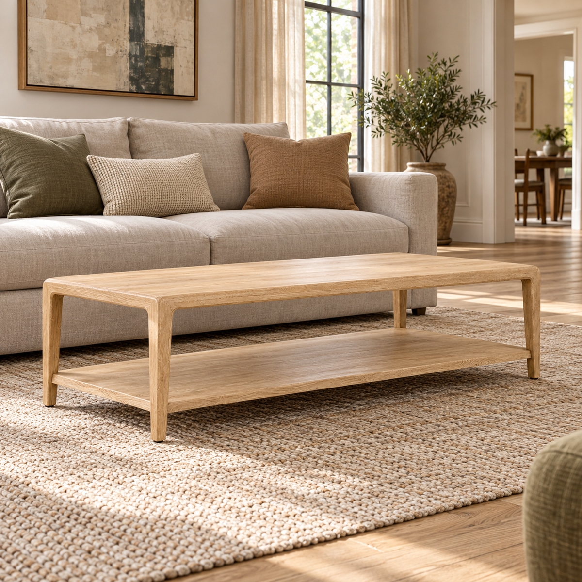 Lifestyle view: Gael Oak Coffee Table, photographed in a furnished interior