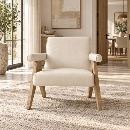Lifestyle view: Jakob Leather Lounge Chair, photographed in a furnished interior