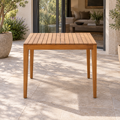 Lifestyle view: Lecce Dining Table, Square, photographed in a quiet outdoor courtyard
