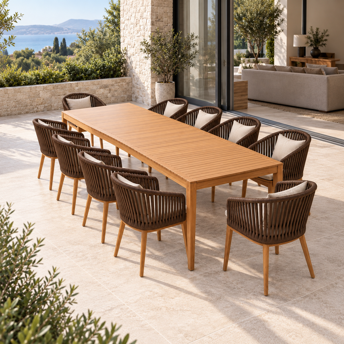Lifestyle view: Lecce Outdoor Dining Set in a furnished home terrace